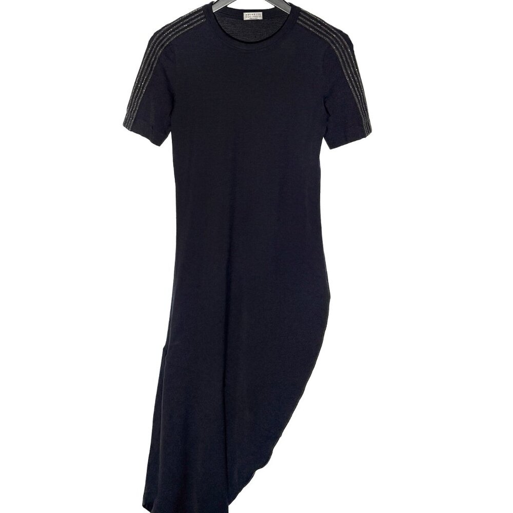 Brunello Cucinelli Navy Wool Monili Accent Midi Dress